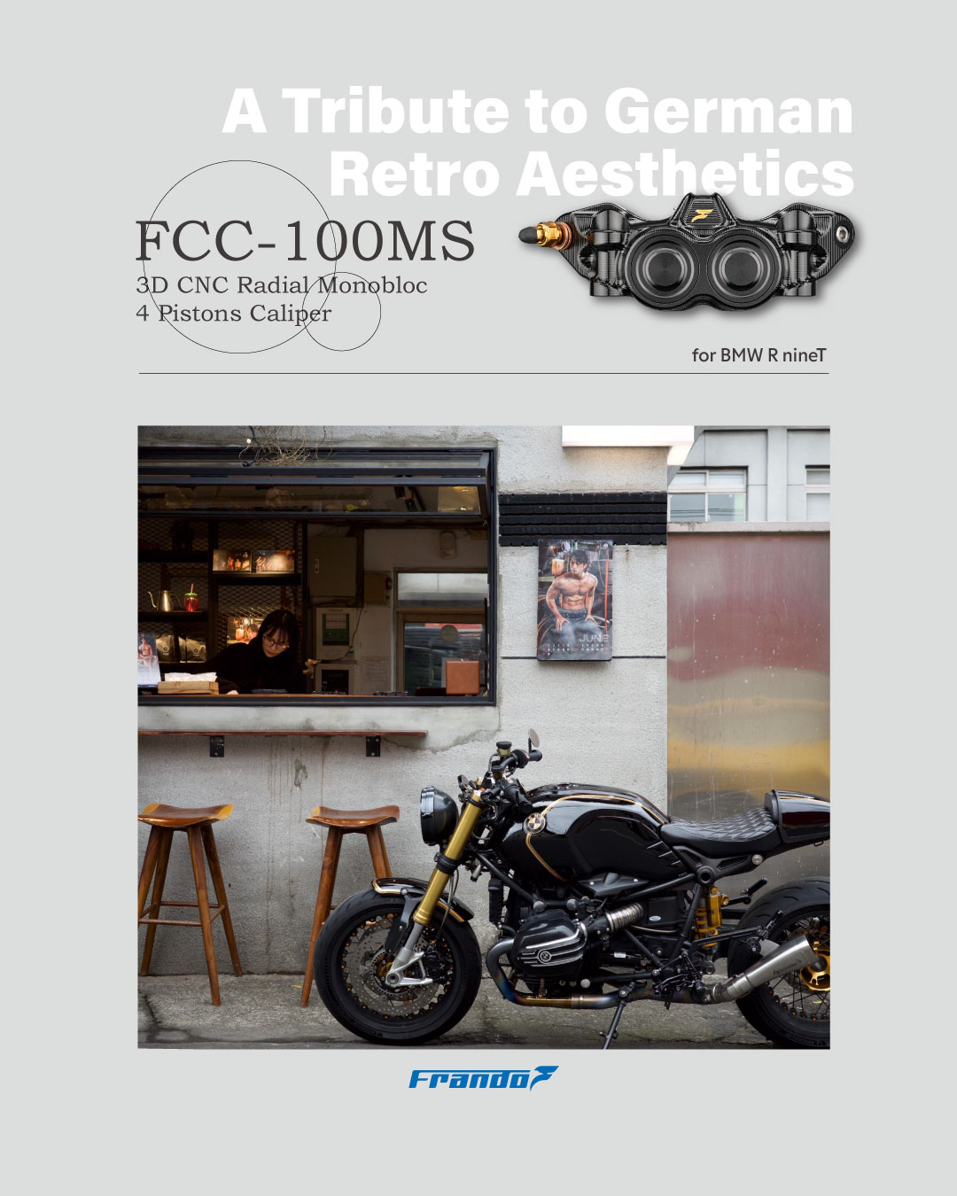FCC-100MS 3D CNC Monobloc Radial-Mount 4 Pistons Caliper x BMW R nineT – Elevating Retro Mechanical Beauty to the Next Level