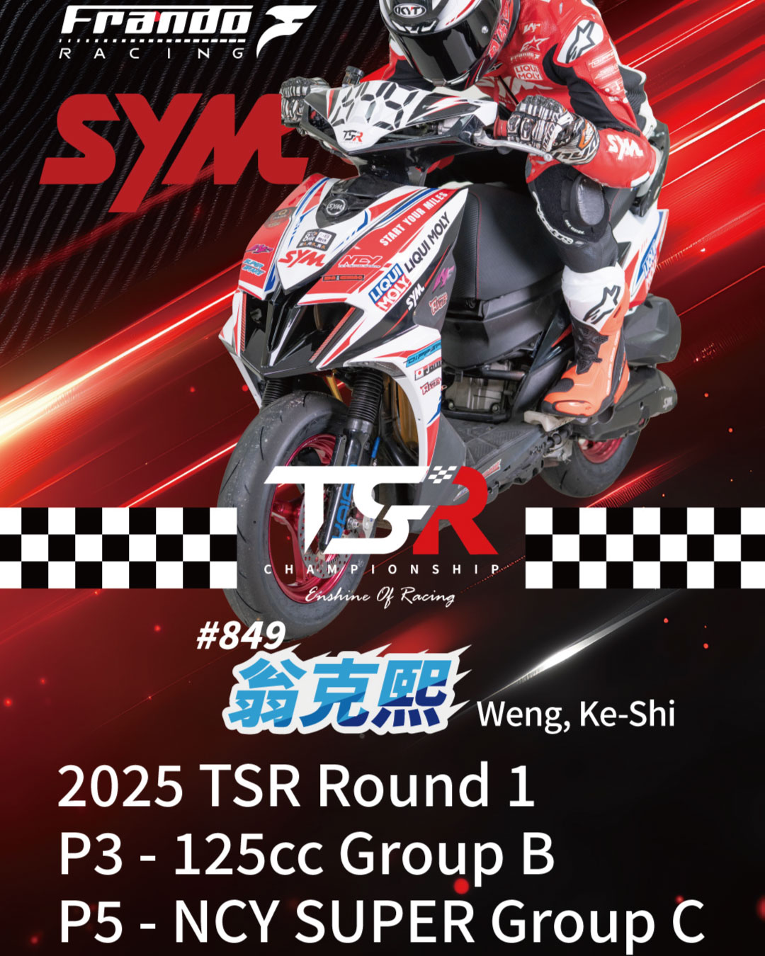 Triple podium success! At Round 1 of the 2025 TSR（Taiwan Spirit Riders Assocaiation）Grand Prix at Tainan Anding Circuit, “SYM Racing Team” riders delivered outstanding results.